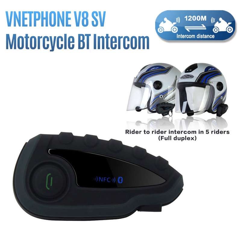 VNETPHONE V8 SV Motorcycle Helmet BT Intercom Headphone Full Duplex Intercom NFC Fast Pairing FM Fun