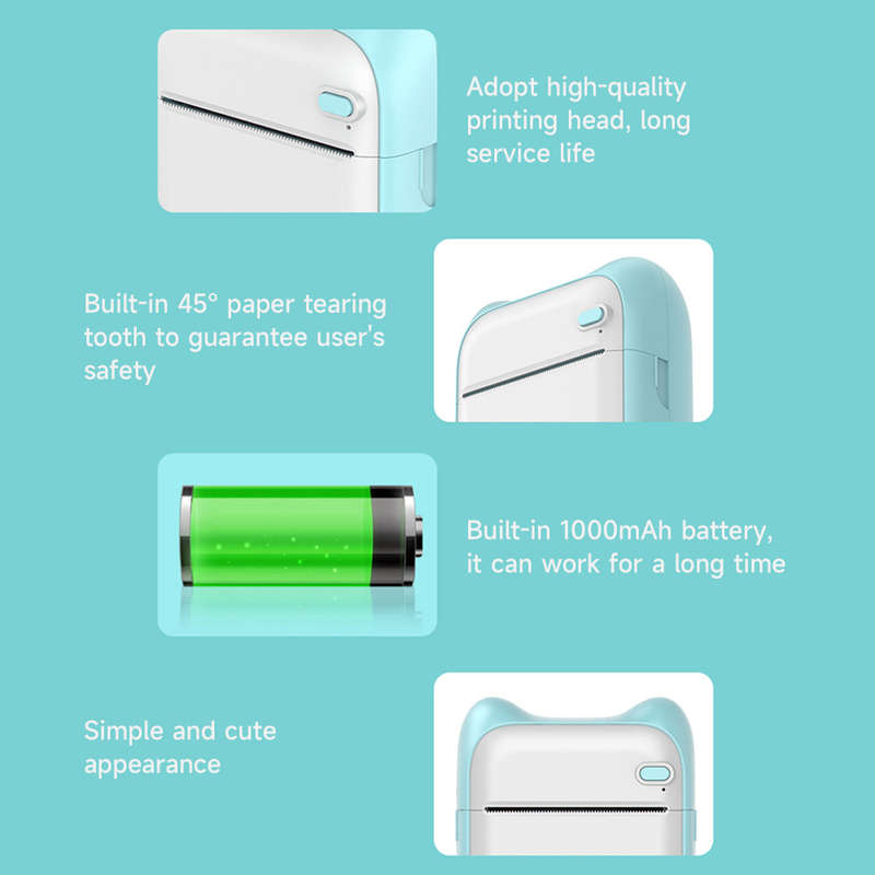 Portable Pocket-size Printer Wireless BT Thermal Printer Simple Operation Support Photo Notes Errors