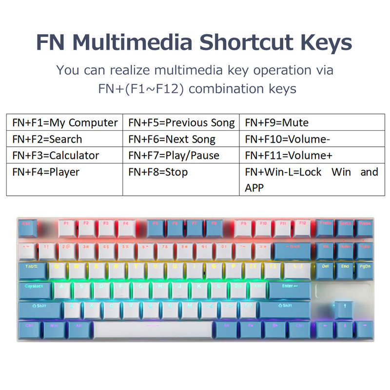 iBlancod K87 87 Keys Wired Mechanical Keyboard Metal Panel Two-color Injection Keycap 20 Light Effec