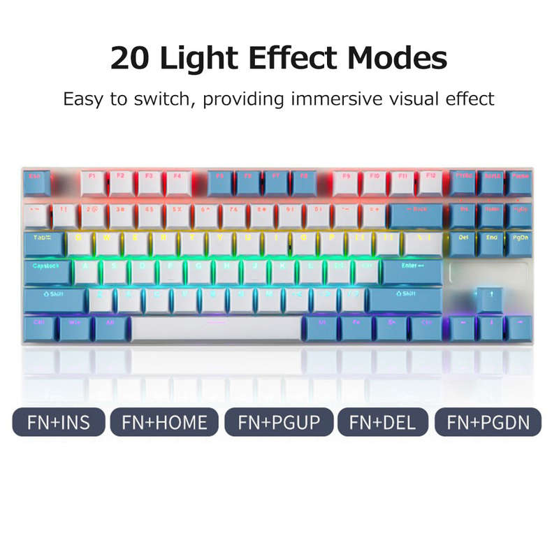 iBlancod K87 87 Keys Wired Mechanical Keyboard Metal Panel Two-color Injection Keycap 20 Light Effec