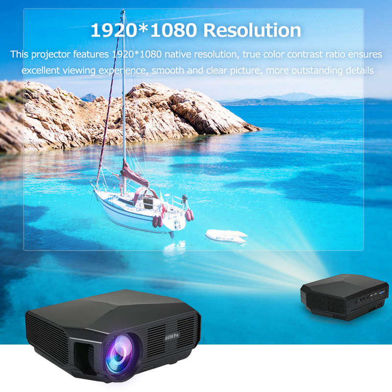 Portable LCD Projector 1080P Native Resolution Multiple Ports for Office Home Theater Black US Plug(
