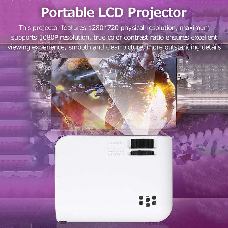 Portable LCD Projector 720P Physical Resolution Multiple Ports for Office Home Theater White EU Plug