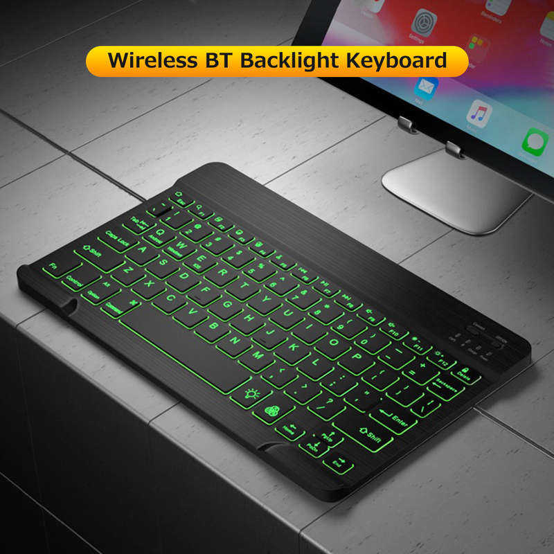 10 inch Wireless BT Keyboard Ultra-thin Rechargeable BT Keyboard Three-system Compatible Mixed Light