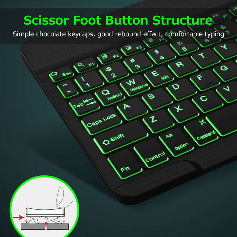 10 inch Wireless BT Keyboard Ultra-thin Rechargeable BT Keyboard Three-system Compatible Mixed Light