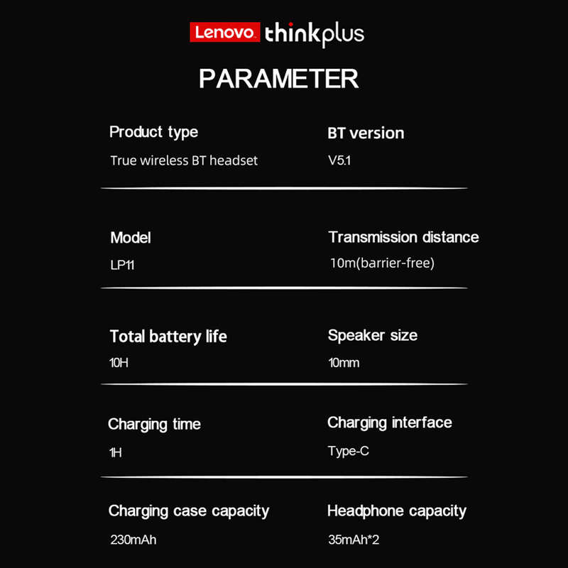 Lenovo thinkplus LP11 True Wireless BT Headphones Semi-in-ear Sport Earbuds BT5.1 HiFi Sound Quality