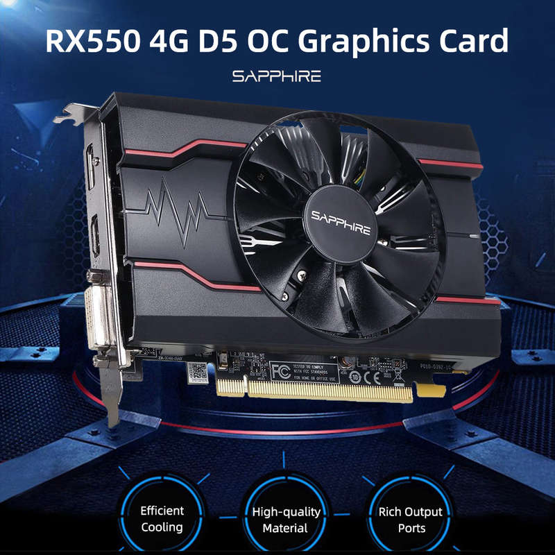 Sapphire RX550 4G D5 OC Graphics Card 4G/GDDR5/128bit Memory 1500MHz Memory Frequency Single Cooling