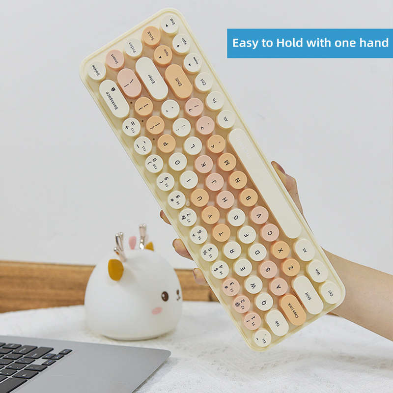Mofii 2.4G Wireless Keyboard Mouse Combo 68 Keys Retro Round Keyboard Ergonomic Mouse Suitable for D