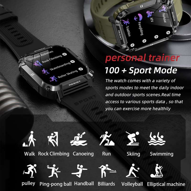 T3 1.95in outdoor Smartwatch HD Color touchscreen Multiple Sports Modes IP68 Waterproof Suitable for