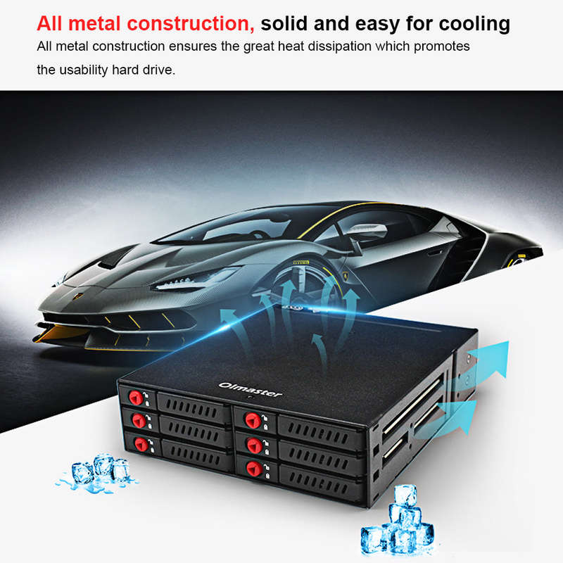 OImaster 6 Bays Mobile Backplane Support 2.5'' SATA HDD SSD Hard Drive with Cooling Fan Locker Hot-s