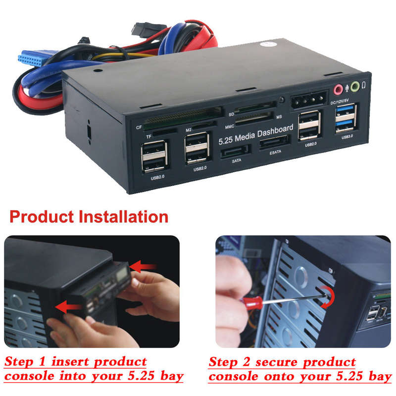 Multi-Function USB 3.0 Hub eSATA SATA Port Internal Card Reader PC Dashboard Media Front Panel Audio
