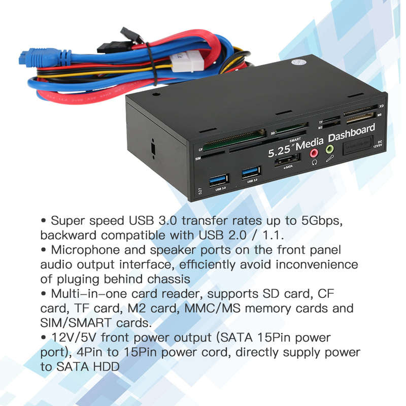 Multi-Function USB 3.0 Hub eSATA Port Internal Card Reader PC Dashboard Media Front Panel Audio for