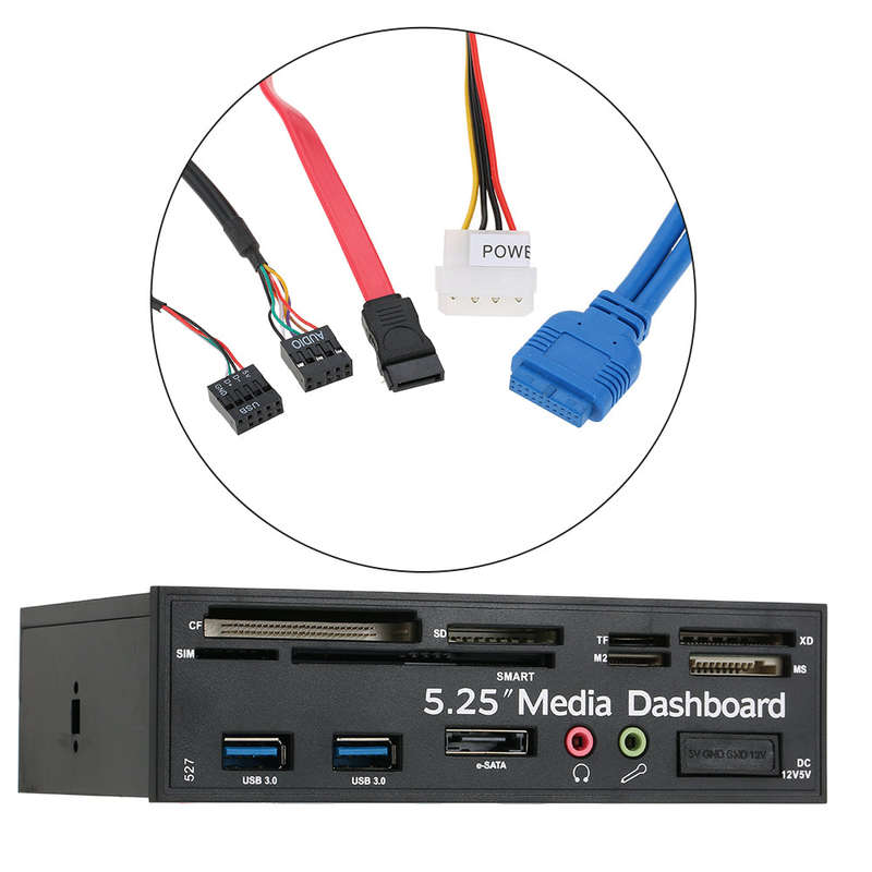 Multi-Function USB 3.0 Hub eSATA Port Internal Card Reader PC Dashboard Media Front Panel Audio for
