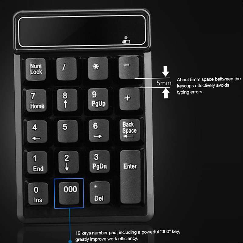 2.4Ghz Wireless Numeric Keypad Mechanical Feel Number Pad Keyboard 19 Keys w/ USB Receiver Water-pro