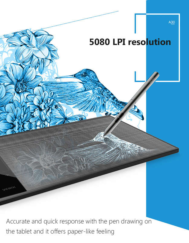 VEIKK A30 Digital Graphics Drawing Tablet 10*6 inch Pen Tablet with 8192 Levels Passive Pen for Left