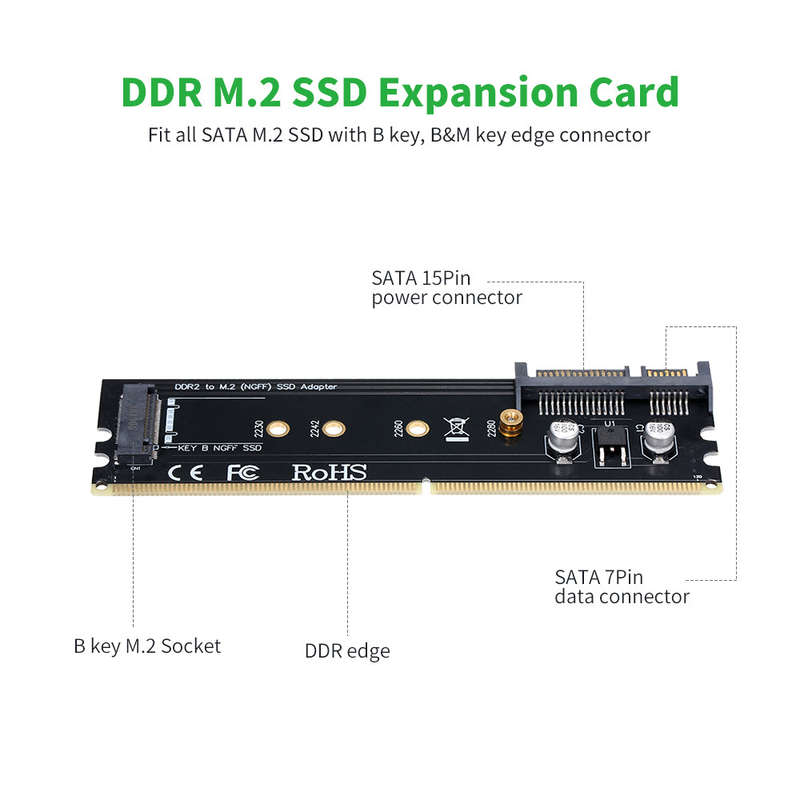 DDR to M.2 Hard Disk Adapter Card SATA to M.2 (NGFF) B-key 2230/2242/2260/2280 SSD Adapter DDR2 Memo