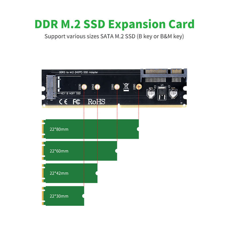 DDR to M.2 Hard Disk Adapter Card SATA to M.2 (NGFF) B-key 2230/2242/2260/2280 SSD Adapter DDR2 Memo