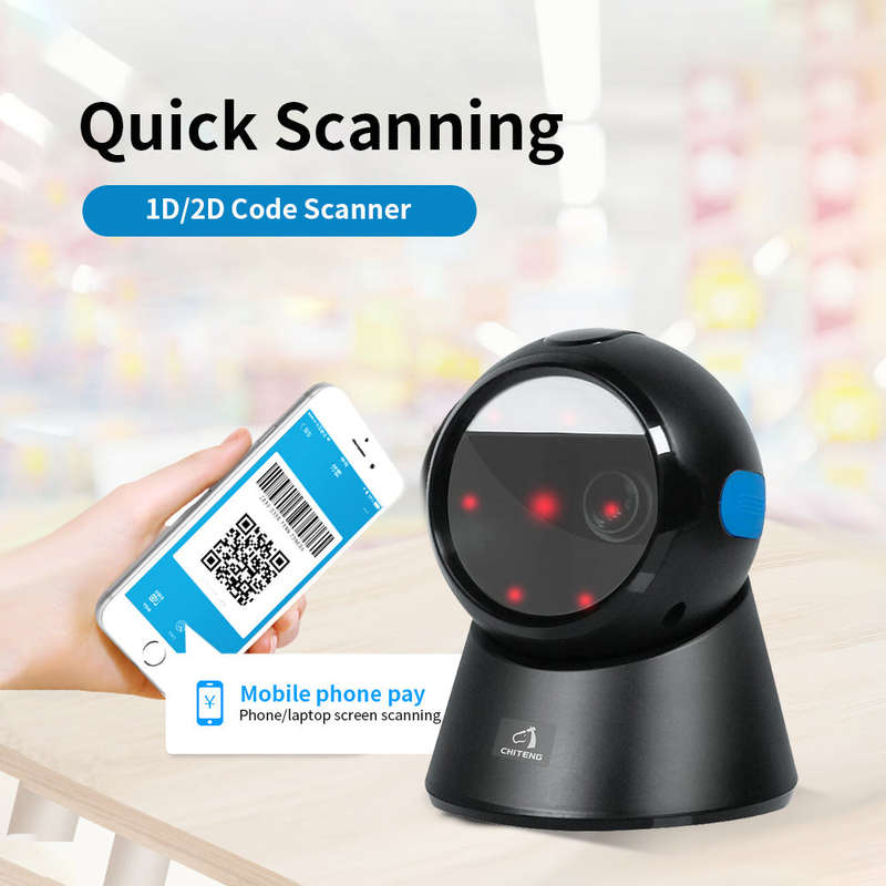 Wired Barcode Scanner USB Versatile Scanning Hands-free Scan QR Code 1D&2D Code Reader for Supermark