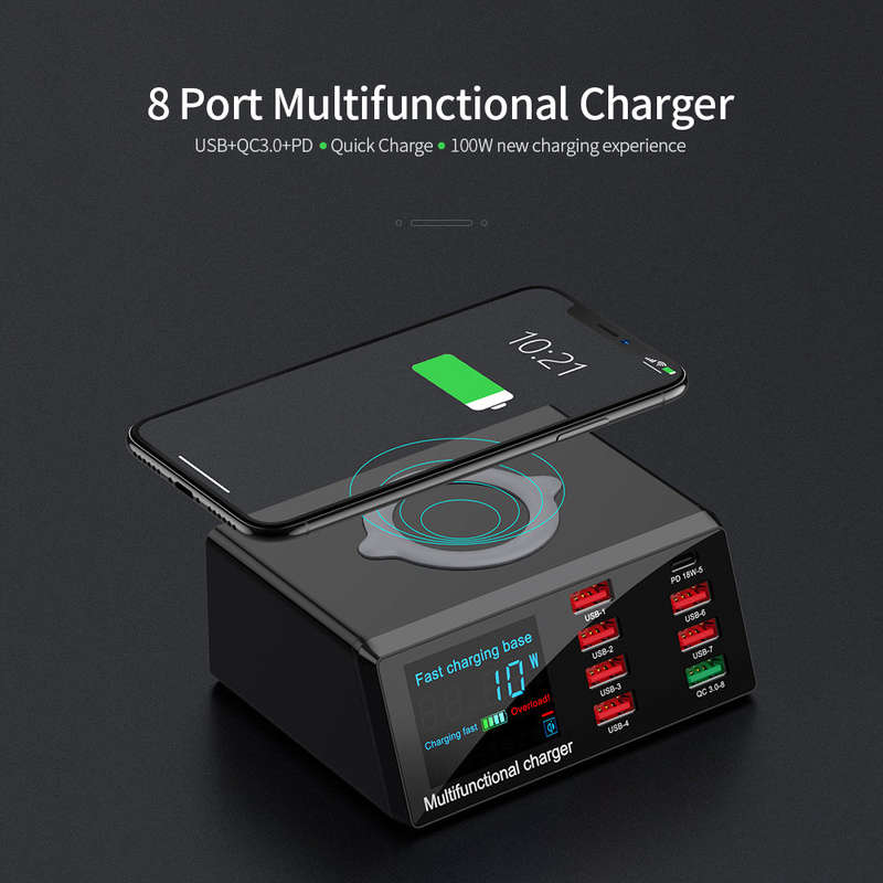 X9 8 Port Wireless USB Charger Quick Charge PD+QC3.0+USB Port Charge Station with LED Display  for P