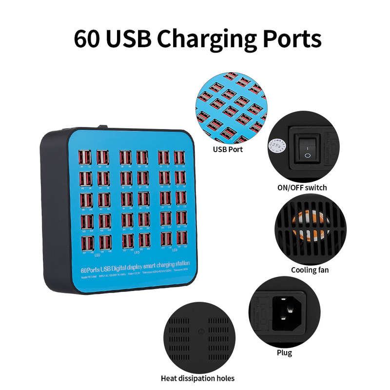 Smart Charging Station with 60 Ports USB Charging Dock of Universal Compatibility Charging Station f