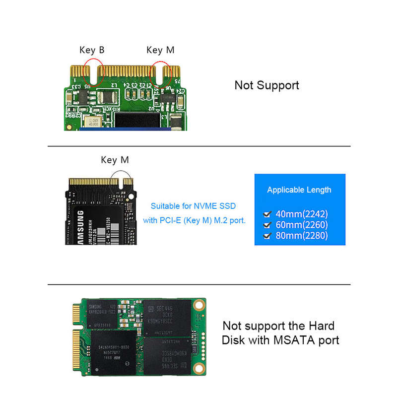 M.2 NVME to USB 3.0 Adapter M2 NGFF PCIE SSD Adapter Card Portable Hard Drive Enclosure Plug & Play