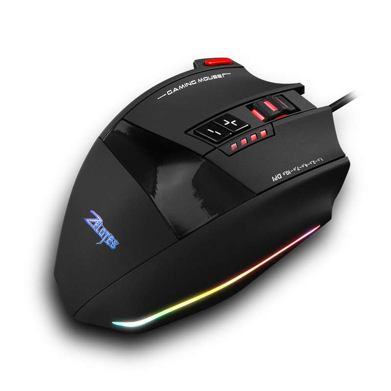 Zelotes C-13 Wired Gaming Mouse 13 Programming Keys Adjustable 10000DPI RGB Light Belt 128KB On-boar
