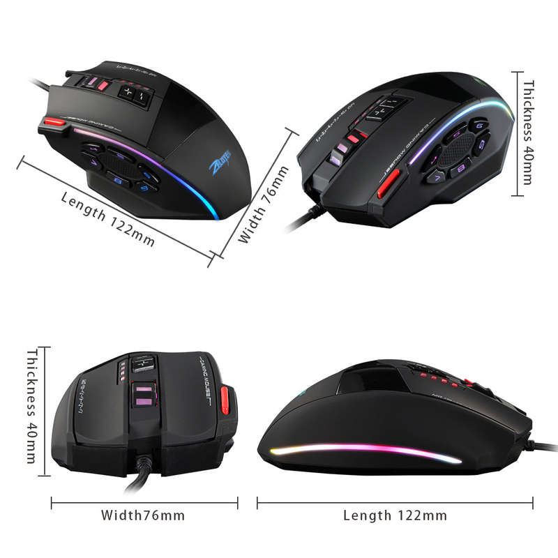 Zelotes C-13 Wired Gaming Mouse 13 Programming Keys Adjustable 10000DPI RGB Light Belt 128KB On-boar