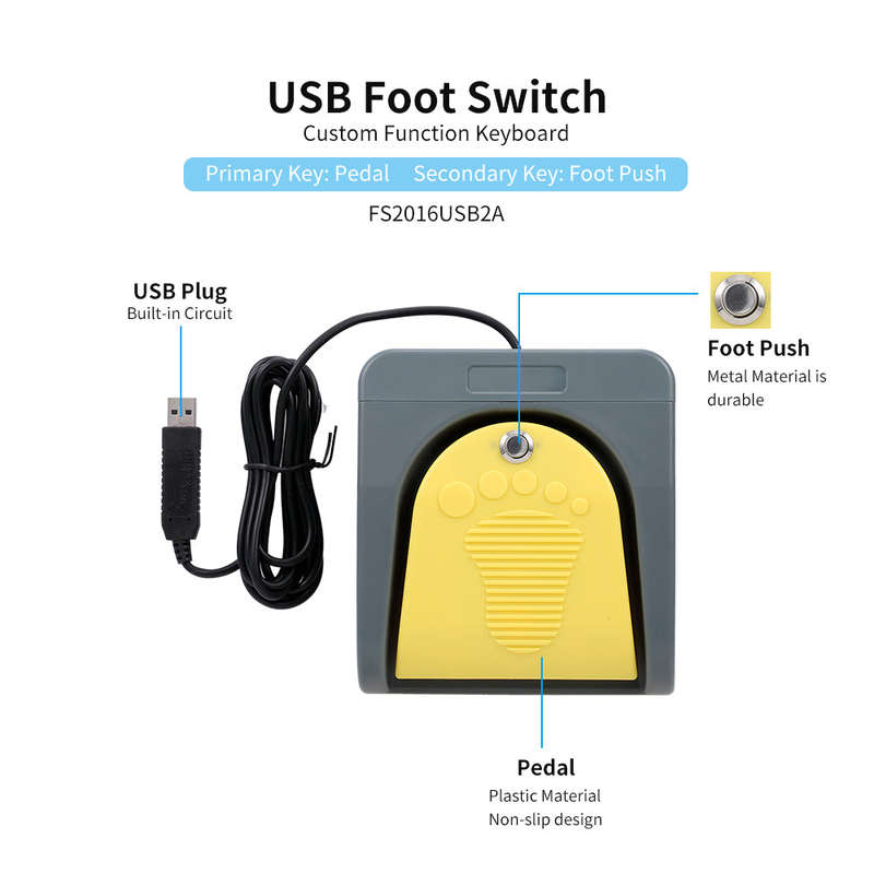 PCsensor FS2016USB2A USB Foot Switch Control Key Customized Computer Keyboard Action Pedal for Medic