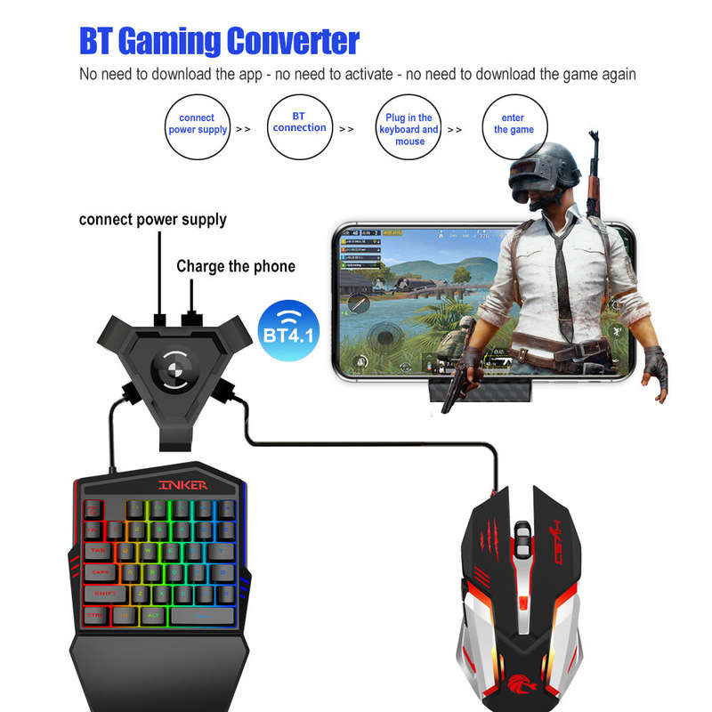 P5 Mobile Gaming Keyboard Mouse Converter for iPhone Android Phone BT 4.1 Connection Plug and Play