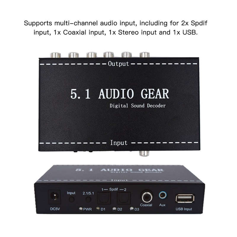 NK-A6L 5.1 Audio Gear Digital Sound Decoder Audio Converter 3.5mm Audio Output Replacement for Dolby