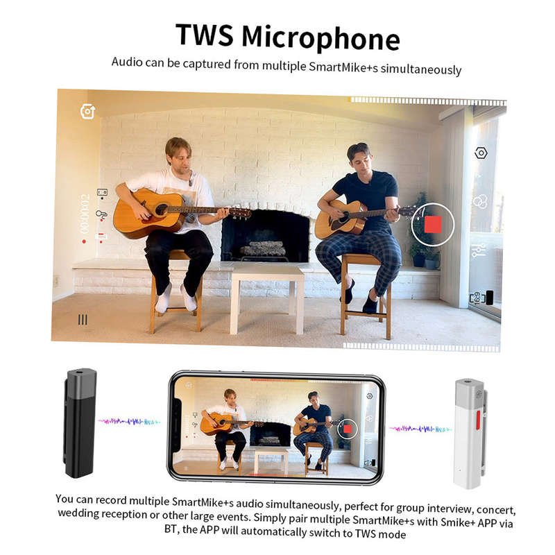 SmartMike+ Wireless BT Microphone BT Headset Vlog Video Radio Device Short Video Recording Device fo