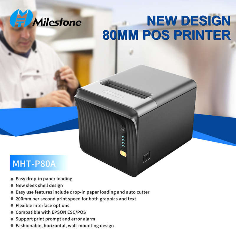 MHT P80A 80mm POS Printer Desktop Receipt Thermal Printing Auto Paper Cut Wall-Mounting with USB Ser