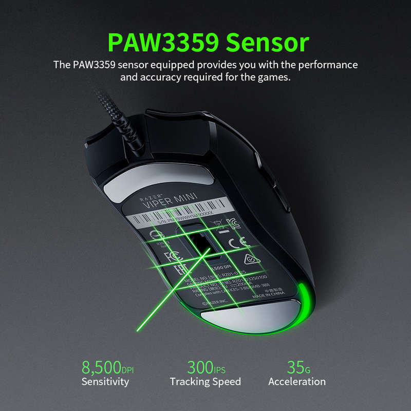 Razer Viper Mini 61g Lightweight Wired Mouse 8500DPI PAW3359 Optical Sensor Chroma RGB Gaming Mouse