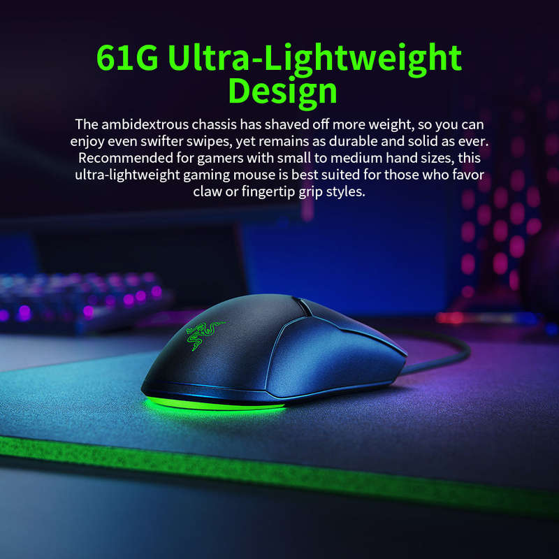 Razer Viper Mini 61g Lightweight Wired Mouse 8500DPI PAW3359 Optical Sensor Chroma RGB Gaming Mouse