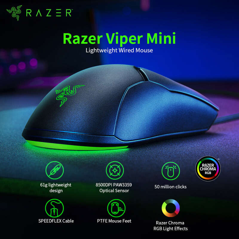 Razer Viper Mini 61g Lightweight Wired Mouse 8500DPI PAW3359 Optical Sensor Chroma RGB Gaming Mouse