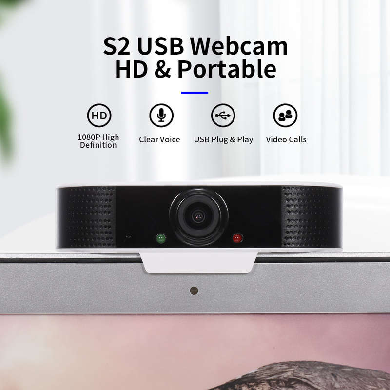 S2 1080P Computer Webcam Wide Angle Portable Camera USB Built-in Microphone Notebook Laptop PC Deskt