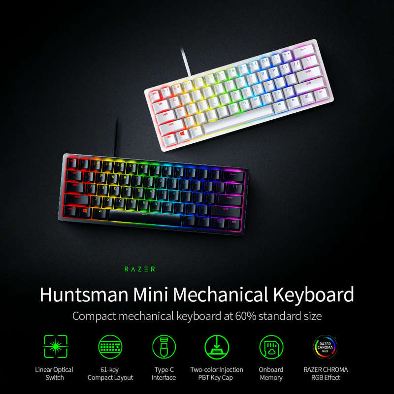 Razer Huntsman Mini Mechanical Keyboard Linear Optical Switch 61 Keys Wired RGB Keyboard for PC Lapt