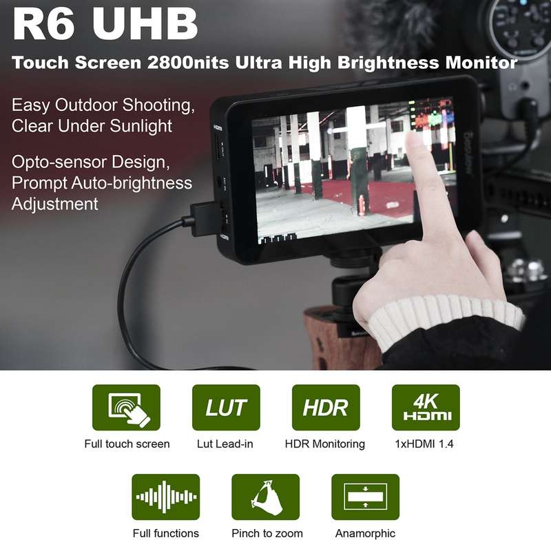Besview R6 UHB 5.5 Inch Camera Field Monitor 4K HDMI Input & Output FHD 1920 * 1080 Touchscreen 3D L