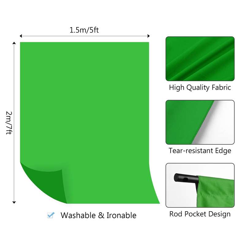1.5 * 2m/ 5 * 7ft Green Backdrop Screen  Chromakey Background Photography Kit with Adjustable T-Shap