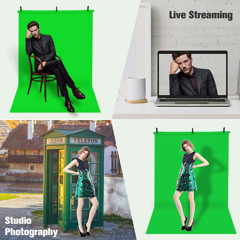 1.5 * 2m/ 5 * 7ft Green Backdrop Screen  Chromakey Background Photography Kit with Adjustable T-Shap