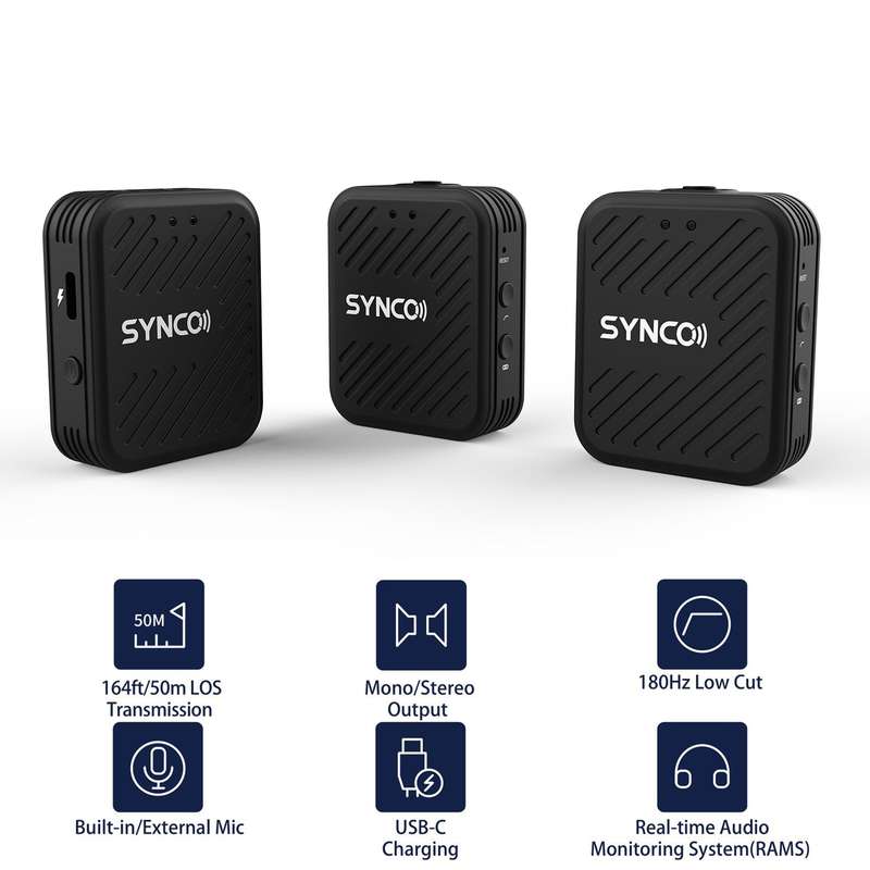 SYNCO G1(A2) 2.4G Wireless Microphone System with 1 Receiver & 2 Transmitters & 2 Lavalier Microphon