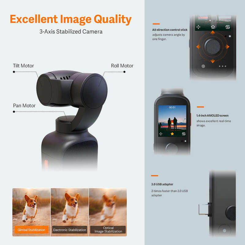 90FUN Capture 1 Vlogging Camera Handheld 3-Axis Stabilized Gimbal Vlog Camera One-click Editing AI S
