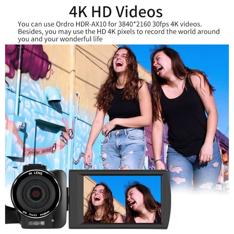 ORDRO HDR-AX10 4K Digital Video Camera WiFi Camcorder DV Recorder 3.5 Inch IPS Touch Panel 30MP 30X