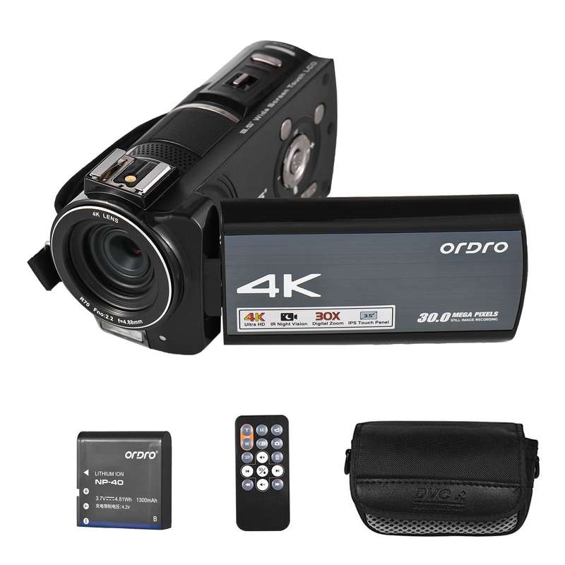 ORDRO HDR-AX10 4K Digital Video Camera WiFi Camcorder DV Recorder 3.5 Inch IPS Touch Panel 30MP 30X