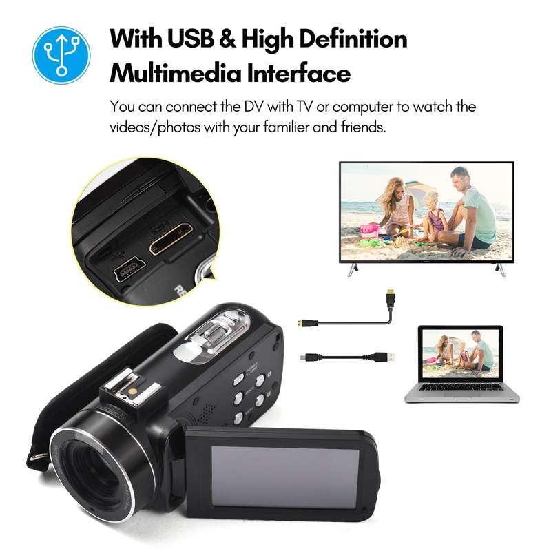 Andoer 2.7K Digital Video Camera Camcorder DV Recorder 48MP 16X Digital Zoom 3.0 Inch IPS Touch Pane