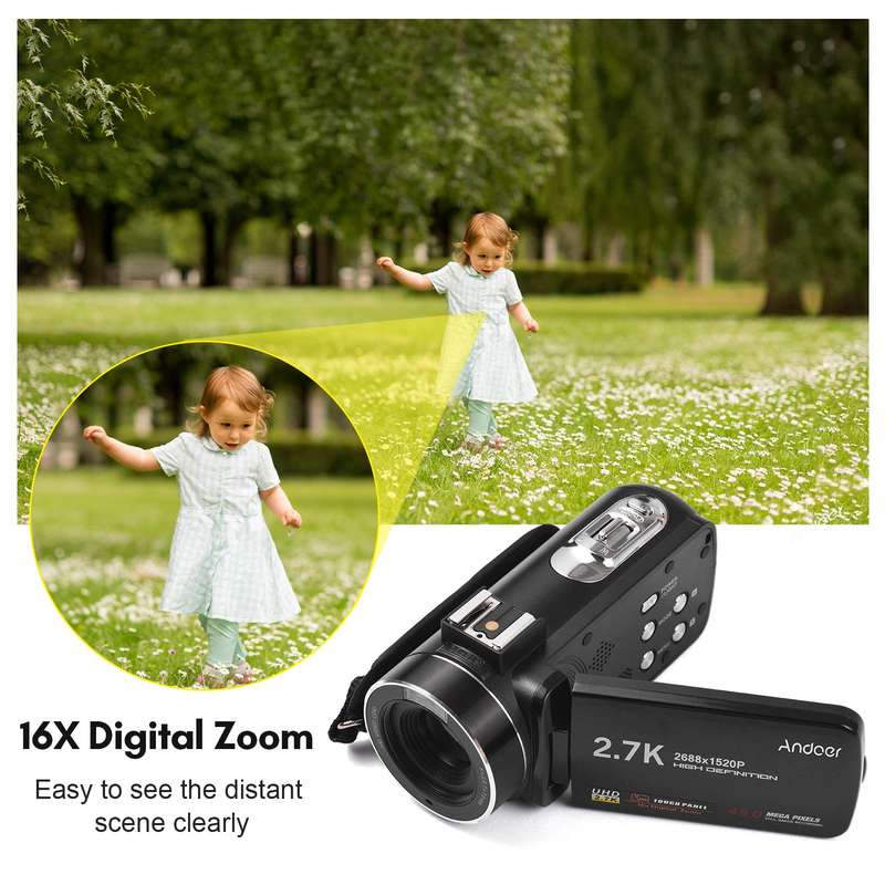 Andoer 2.7K Digital Video Camera Camcorder DV Recorder 48MP 16X Digital Zoom 3.0 Inch IPS Touch Pane