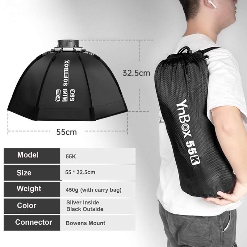 YnBox 55K 55cm/22in Octagon Photography Softbox with Bowens Mount Removeable Diffuser Carrying Bag f