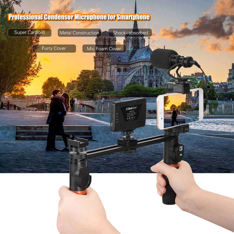 ViewFlex VF-H7 Smartphone Video Rig Dual Handheld Metal Grip Stabilizer Kit with Remote Control / Di