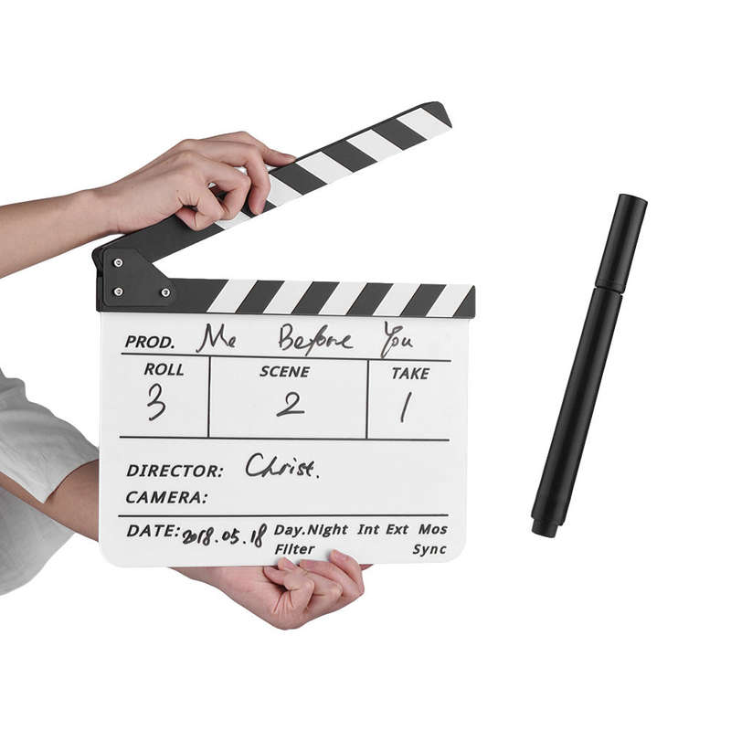 Dry Erase Acrylic Director Film Clapboard Movie TV Cut Action Scene Clapper Board Slate with Marker