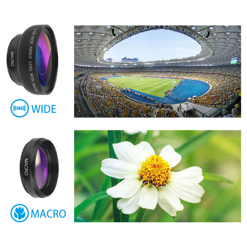 APEXEL APL-0.45WM Phone Lens Kit 0.45X Super Wide Angle & 12.5X Super Macro Lens HD Camera Lenses wi
