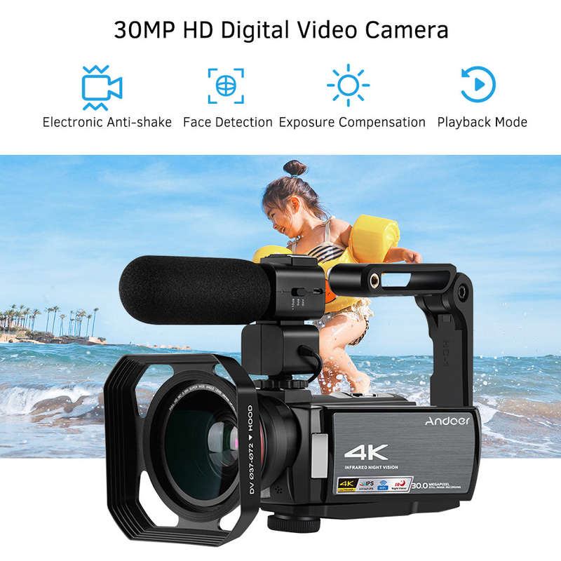Andoer HDR-AE8 4K WiFi Digital Video Camera Camcorder DV Recorder 30MP 16X Digital Zoom IR Night Vis